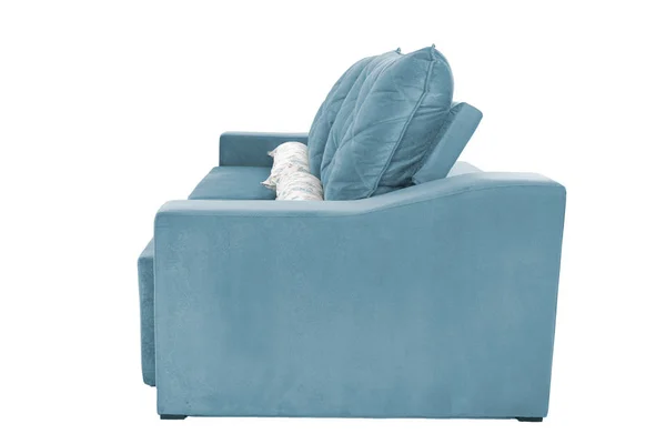 Modernes Blaues Sofa Aus Wildleder Isoliert Auf Weißem Hintergrund — Stockfoto