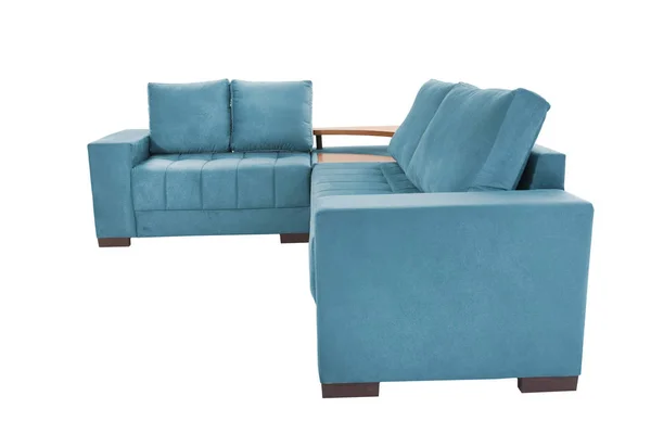Sofá Moderno Sofá Gamuza Azul Aislado Sobre Fondo Blanco —  Fotos de Stock