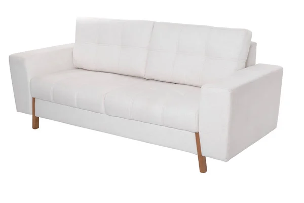 Modernes Weißes Sofa Aus Stoff Isoliert Auf Weißem Hintergrund — Stockfoto