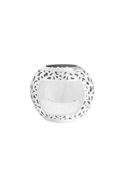 Beyaz zemin üzerinde izole edilmiş zarif Metal vazo (cam, boş, vazo)