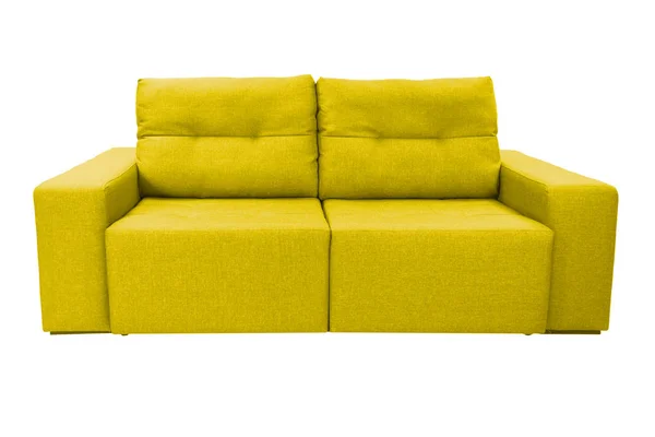 Drei Sitze Gemütliche Farbe Stoff Sofa Isoliert Auf Weißem Hintergrund — Stockfoto