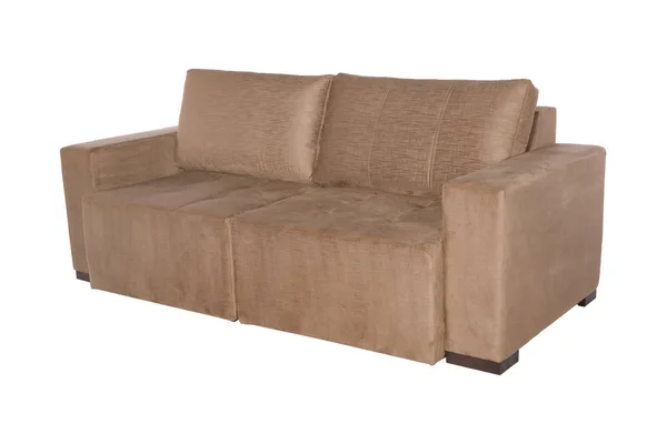 Modernes Braunes Sofa Aus Wildleder Isoliert Auf Weißem Hintergrund — Stockfoto