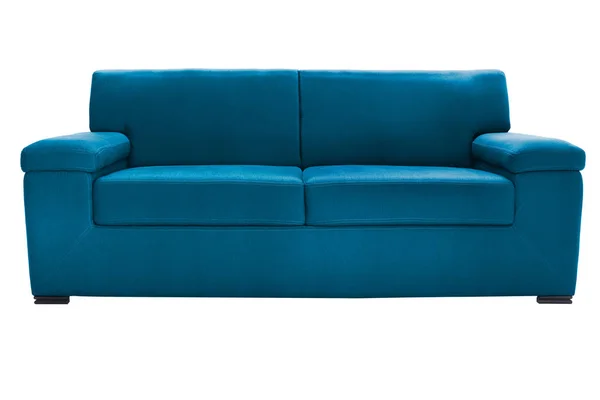Dwa Siedzenia Przytulne Niebieska Sofa Odizolowana Białym — Zdjęcie stockowe