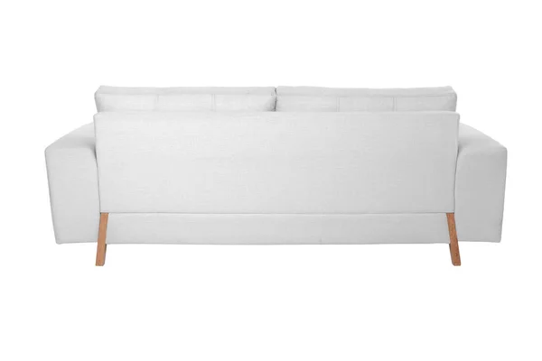 Три Сидіння Затишний Білий Тканинний Диван Ізольований Білому Тлі — стокове фото
