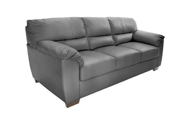 Three Seats Cozy Leather Sofa Isolated White Background — Stock Photo, Image