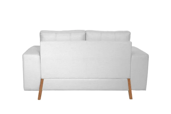 Dois Assentos Sofá Tecido Branco Acolhedor Isolado Fundo Branco — Fotografia de Stock