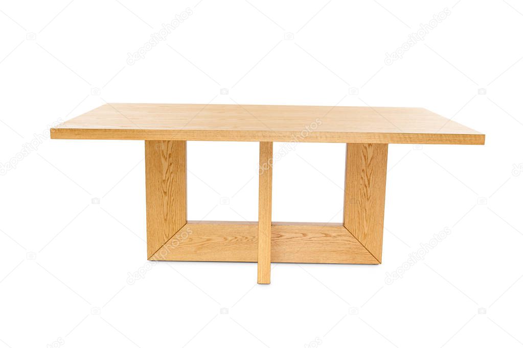 Wooden modern Table isolated on white background.