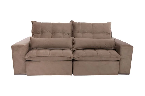 Sofa Suede Coklat Modern Terisolasi Pada Latar Belakang Putih — Stok Foto