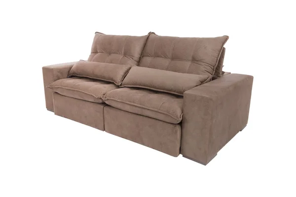 Sofa Suede Coklat Modern Terisolasi Pada Latar Belakang Putih — Stok Foto