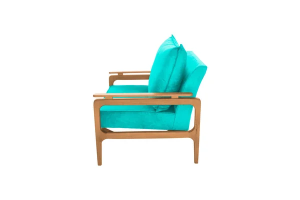 Green armchair. Modern designer chair on white background. Texture chair.