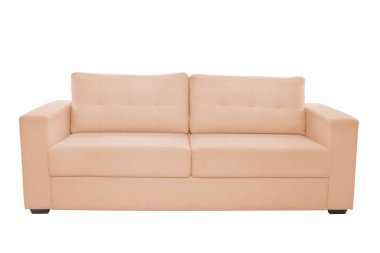 Beyaz arka planda üç koltuk renkli kumaş kanepe.