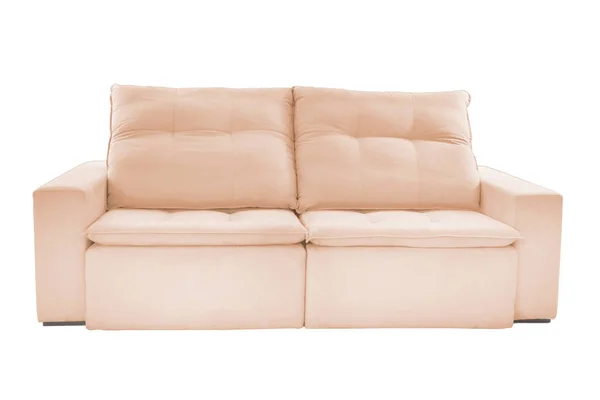 Drei Sitze Gemütliche Farbe Stoff Sofa Isoliert Auf Weißem Hintergrund — Stockfoto