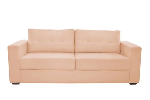 Drei Sitze Gemütliche Farbe Stoff Sofa Isoliert Auf Weißem Hintergrund — Stockfoto