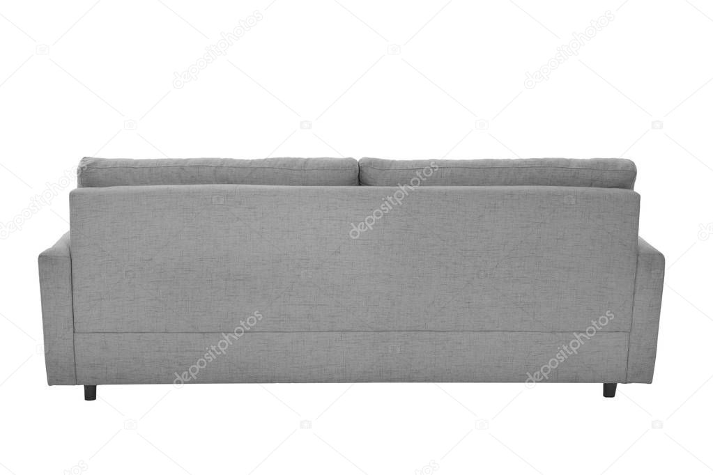Three seats cozy beige fabric sofa isolated on white background