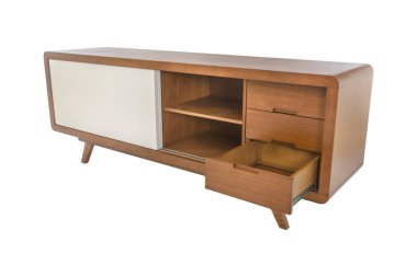 oturma odası mobilyaları beyaz arka plan üzerinde izole büfe Beyaz ahşap