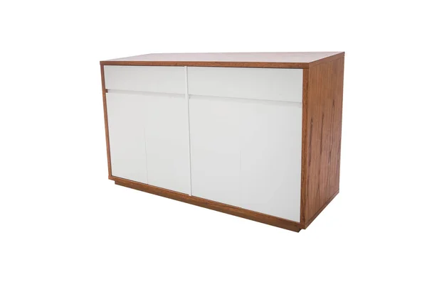 Mobilier Salon Buffet Bois Blanc Isolé Sur Fond Blanc — Photo