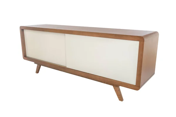 Mobilier Salon Buffet Bois Blanc Isolé Sur Fond Blanc — Photo