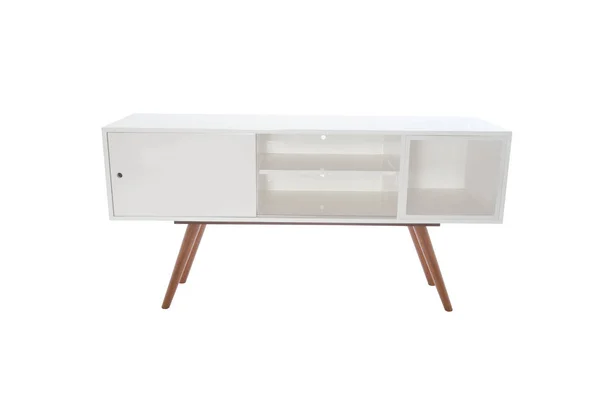 Mobilier Salon Buffet Bois Blanc Isolé Sur Fond Blanc — Photo