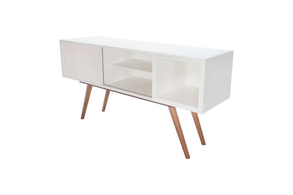 Mobilier Salon Buffet Bois Blanc Isolé Sur Fond Blanc — Photo