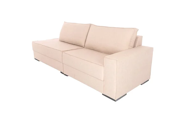 Divano Moderno Camoscio Beige Isolato Sfondo Bianco — Foto Stock