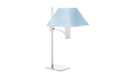 Küçük beyaz abajurlu modern masa lambası.