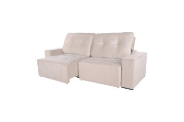 Beyaz arka plan üzerinde izole modern beyaz süet koltuk kanepe