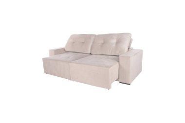 Beyaz arka plan üzerinde izole modern beyaz süet koltuk kanepe