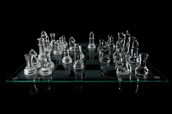 Chess Board Glass Pieces Set Game Black — Stock Photo, Image