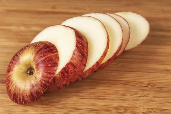 Cut Apple Slices Wooden Background — Stock Photo, Image