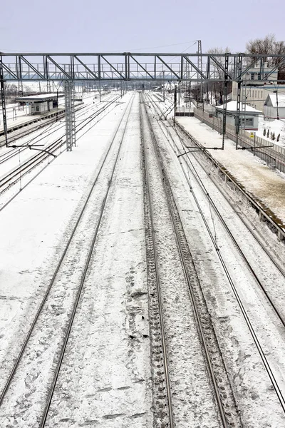 Железнодорожный Вокзал Зимой Много Снега — стоковое фото