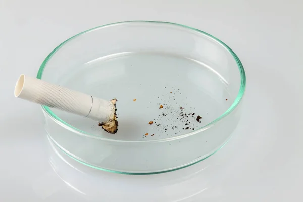 Taureau Cigarette Est Couché Dans Cendrier Verre Sur Fond Clair — Photo