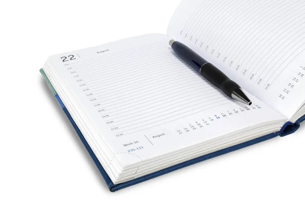 Otomatik kalem haftalık yatıyor. Tüm beyaz bir arka plan üzerinde izole