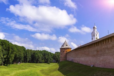 Veliky Novgorod, Rusya Federasyonu - 27.07.2018 Veliky Novgorod antik Kremlin duvarı