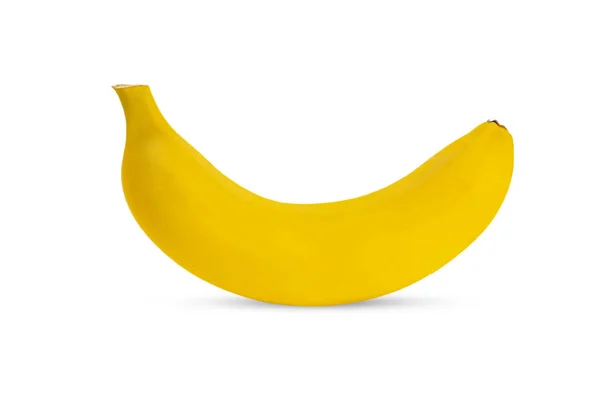 Singola banana su sfondo bianco. Posa piatta, vista dall'alto — Foto Stock