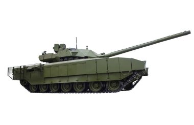 Modern Rus tankı Armada beyaz arka plan üzerinde yakın çekim.
