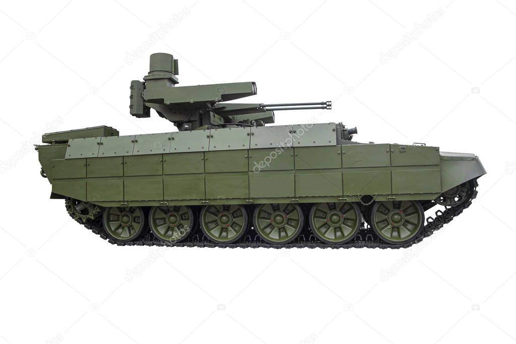 Modern infantry fighting vehicle of the Russian army on a white background.