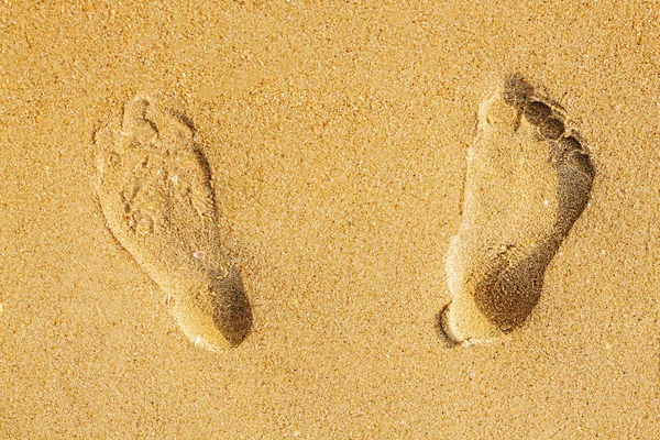 Two well-shaped human footprints in the sand