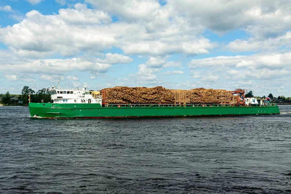 Ship Carrying Logs River — Stock Photo, Image