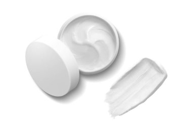 Beyaz arka planda izole edilmiş beyaz plastik kozmetik kavanozu. Seçici Odaklanma.