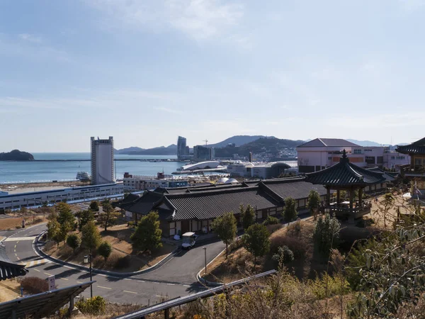 Asian houses in residential quarter of Yeosu city. South Korea