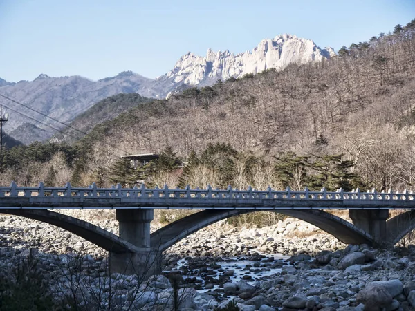 The big bridge under the mountain river in Seoraksan National Park, South Korea