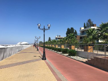 Adler şehrinin sahilinde yaz sabahı, Rusya