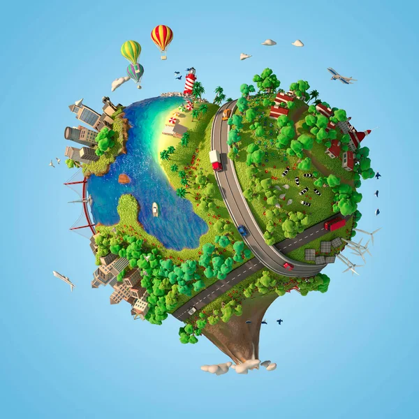 Hartvormige Wereld Met Een Vreedzame Duurzame Levensstijl Groene Planeet Met Stockafbeelding