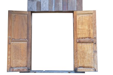 Eski ahşap ikiz pencereler. beyaz arka plan üzerinde izole. Kırpma yolu ile kaydet