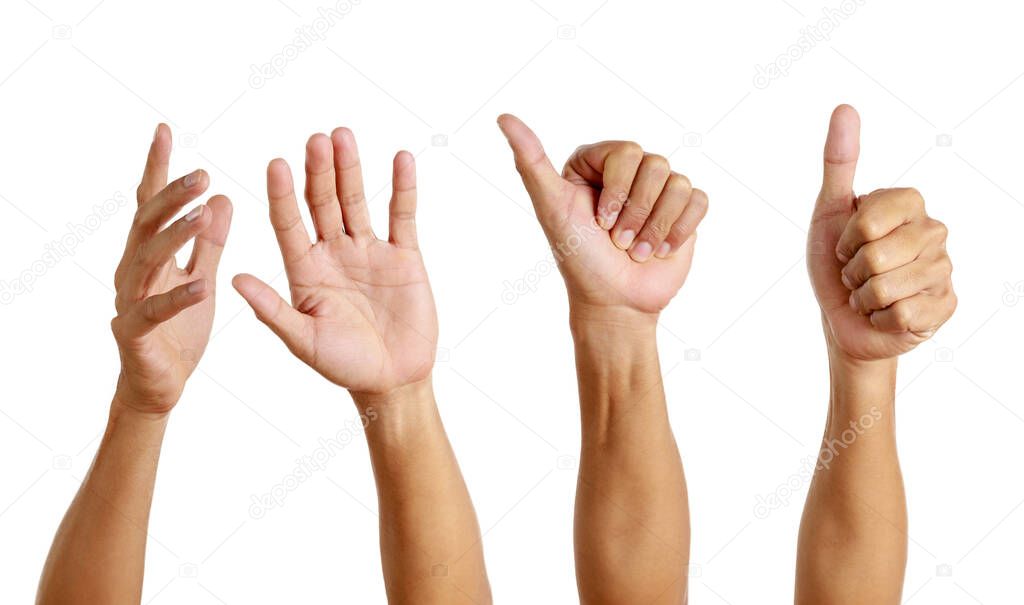 Set of hand man show symbol isolated on white background
