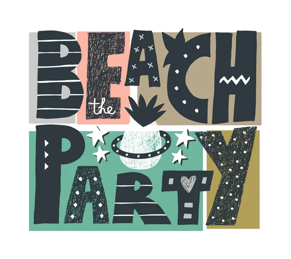Praia festa colorido palavra arte vetor design — Vetor de Stock
