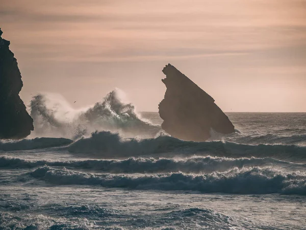 Reisen Portugal Nazare Große Wellen Surfen Cabo Roca — Stockfoto