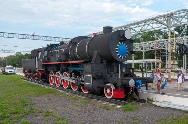 Locomotiva Vapor 858 Como Monumento Estação Kaliningrado Norte Ferrovia Kaliningrado — Fotografia de Stock