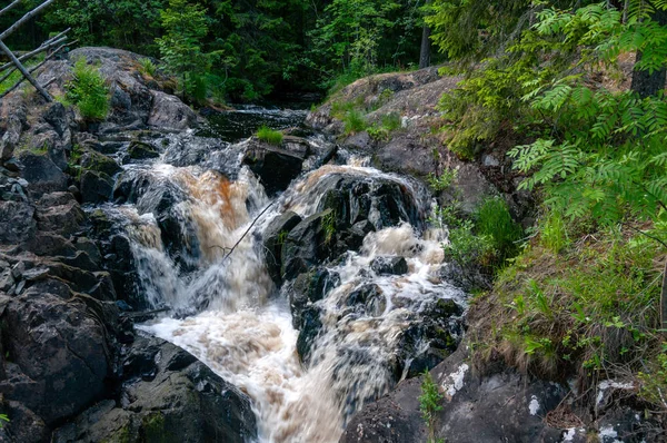Cachoeira Ahvenkoski Rio Tohmajoki Região Sortavala República Carélia Federação Russa — Fotografia de Stock