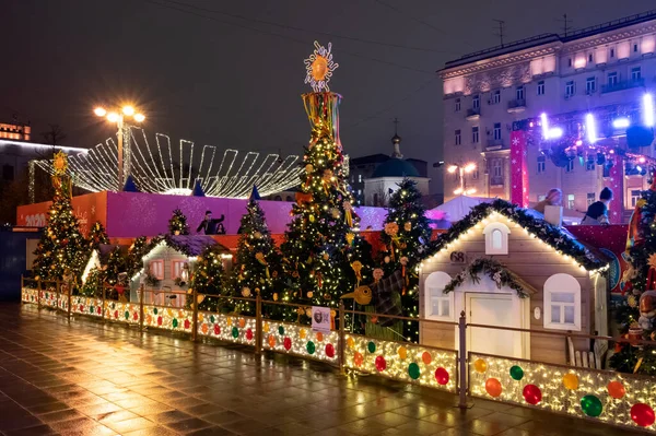Maslenitsa Decorations Skating Rink Tverskaya Square Moscow Russian Federation February — Stock Photo, Image